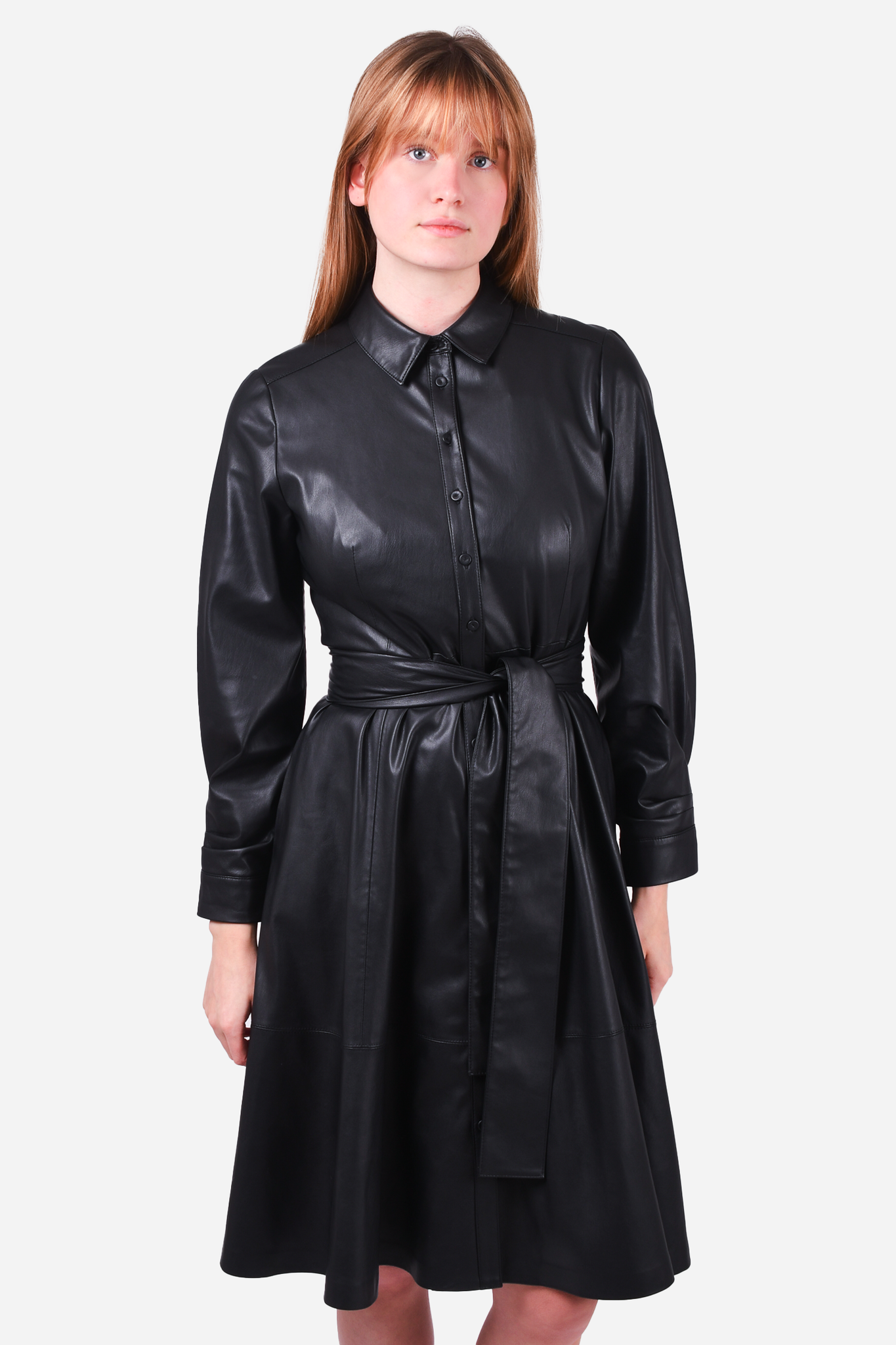 Kobi Halperin Black Faux Leather Fontana Belted Dress Size S