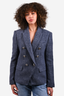 L'Agence Blue Tweed Double Breasted Blazer with Silver Buttons Size 6