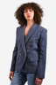 L'Agence Blue Tweed Double Breasted Blazer with Silver Buttons Size 6