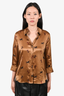 L'Agence Brown Horse Printed Silk Button-Up Shirt Size S
