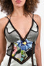 La Perla 2017 RTW Blue Silk/Black Fishnet Bustier Midi Dress Size 38