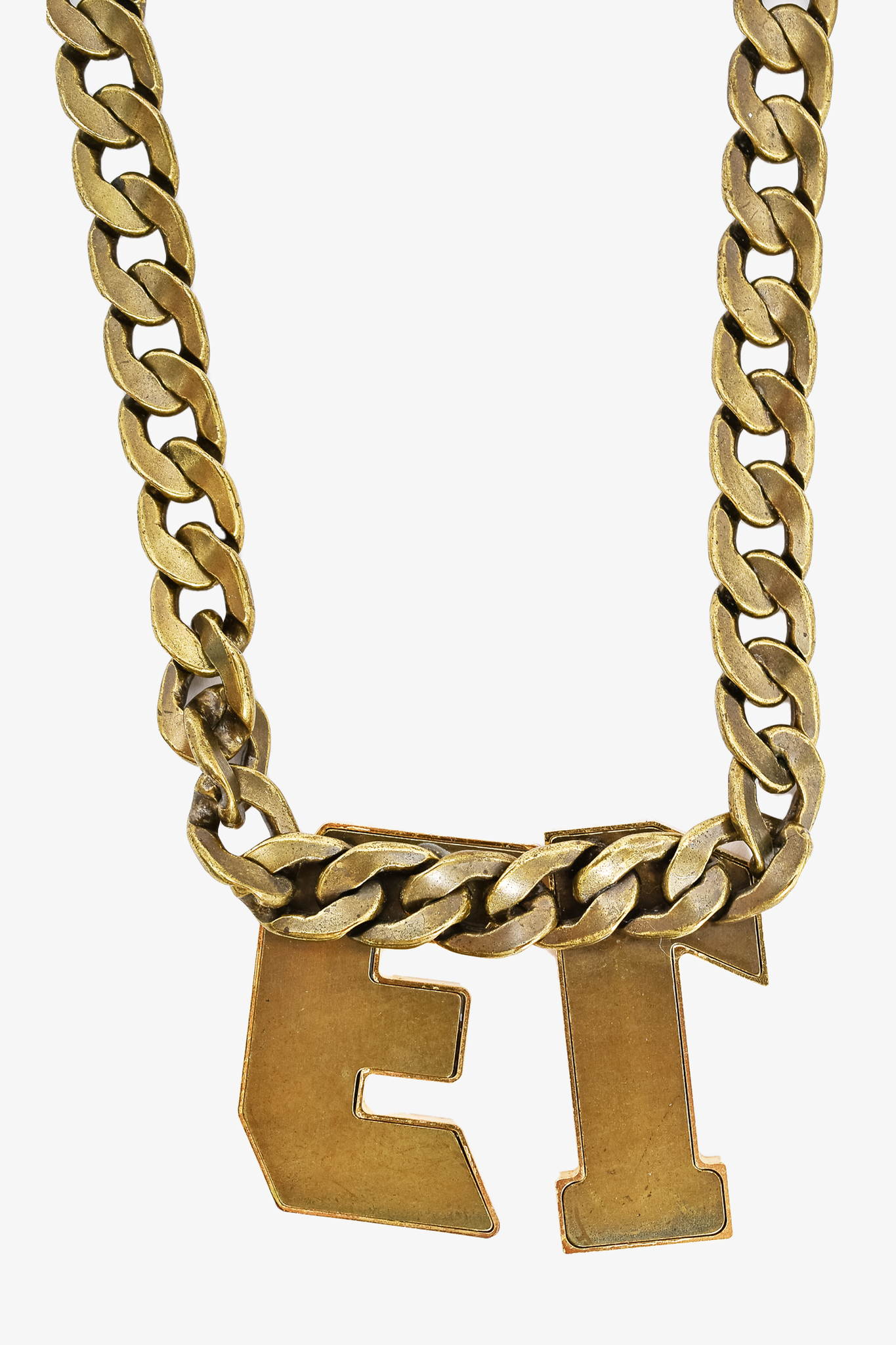 Lanvin Antique Gold Toned Chain Necklace w/ Crystal '13' Pendant