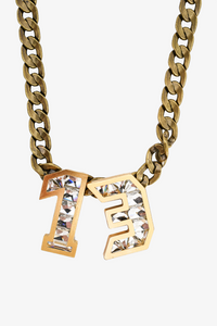 Lanvin Antique Gold Toned Chain Necklace w/ Crystal '13' Pendant