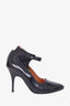 Lanvin Black Leather Pump with Suede Ankle Button Closure Size 39