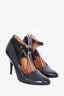 Lanvin Black Leather Pump with Suede Ankle Button Closure Size 39