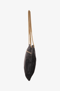 Lanvin Black Satin Shoulder Bag Gold Chain Handle