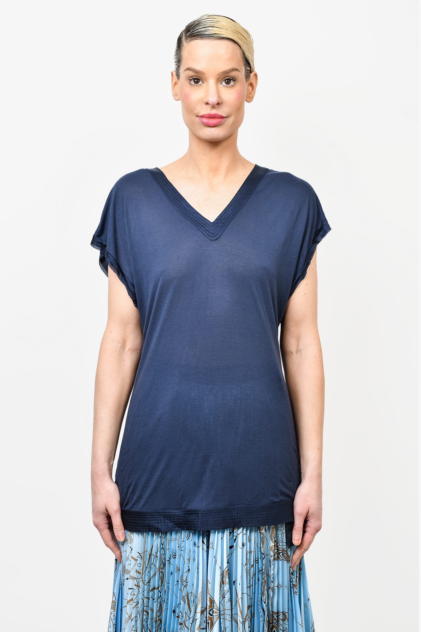 Lanvin Blue S/L V Neck T-Shirt