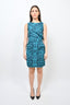 Lanvin Blue/Black Printed Sleeveless Dress with Ruched Side Detail Size s