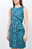 Lanvin Blue/Black Printed Sleeveless Dress with Ruched Side Detail Size s