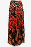 Lanvin Red/Black Silk Floral Tiered Maxi Skirt Size 38