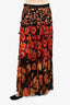 Lanvin Red/Black Silk Floral Tiered Maxi Skirt Size 38