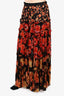 Lanvin Red/Black Silk Floral Tiered Maxi Skirt Size 38
