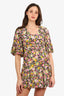 Les Reveries Pink/Black Silk Floral Printed Mini Dress Size 6