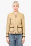 Loewe Beige Linen Zip Up 'Saharienne' Jacket with Brown Leather Trim Size 36