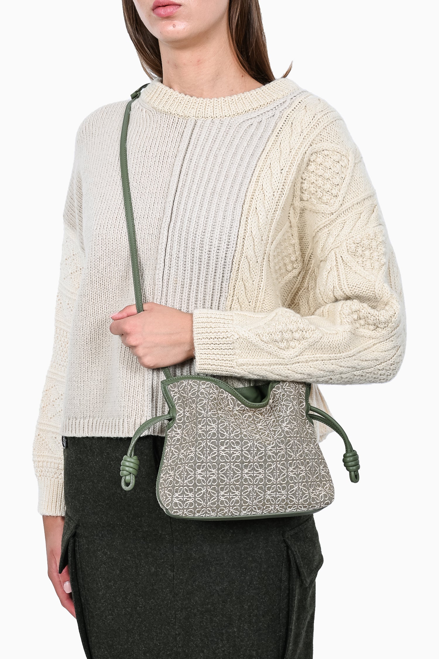 Loewe Green Canvas/Leather Anagram Flamenco Pouch with Strap