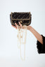 Pre-Loved Chanel™ Black Lambskin Pearl Chain Around Square Flap Bag