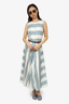 Loro Piana White/Blue Silk Striped Sleeveless Maxi Dress Size 44