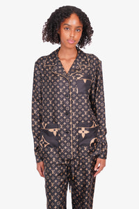 Louis Vuitton Silk Pajama SetBlackPrintedButton Closure