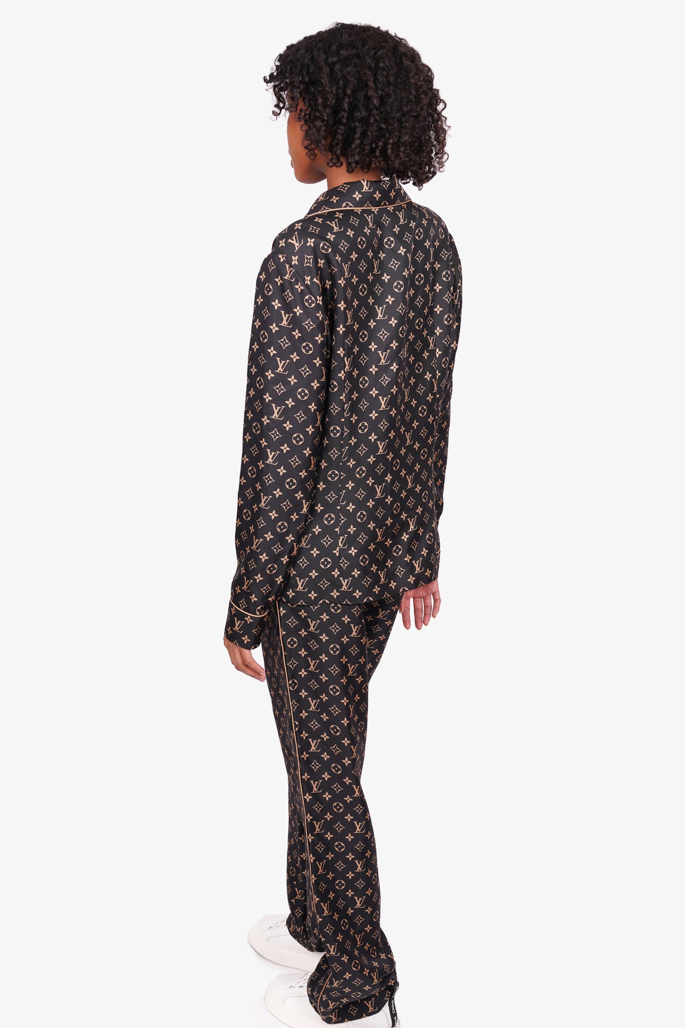 Louis Vuitton Silk Pajama SetBlackPrintedButton Closure