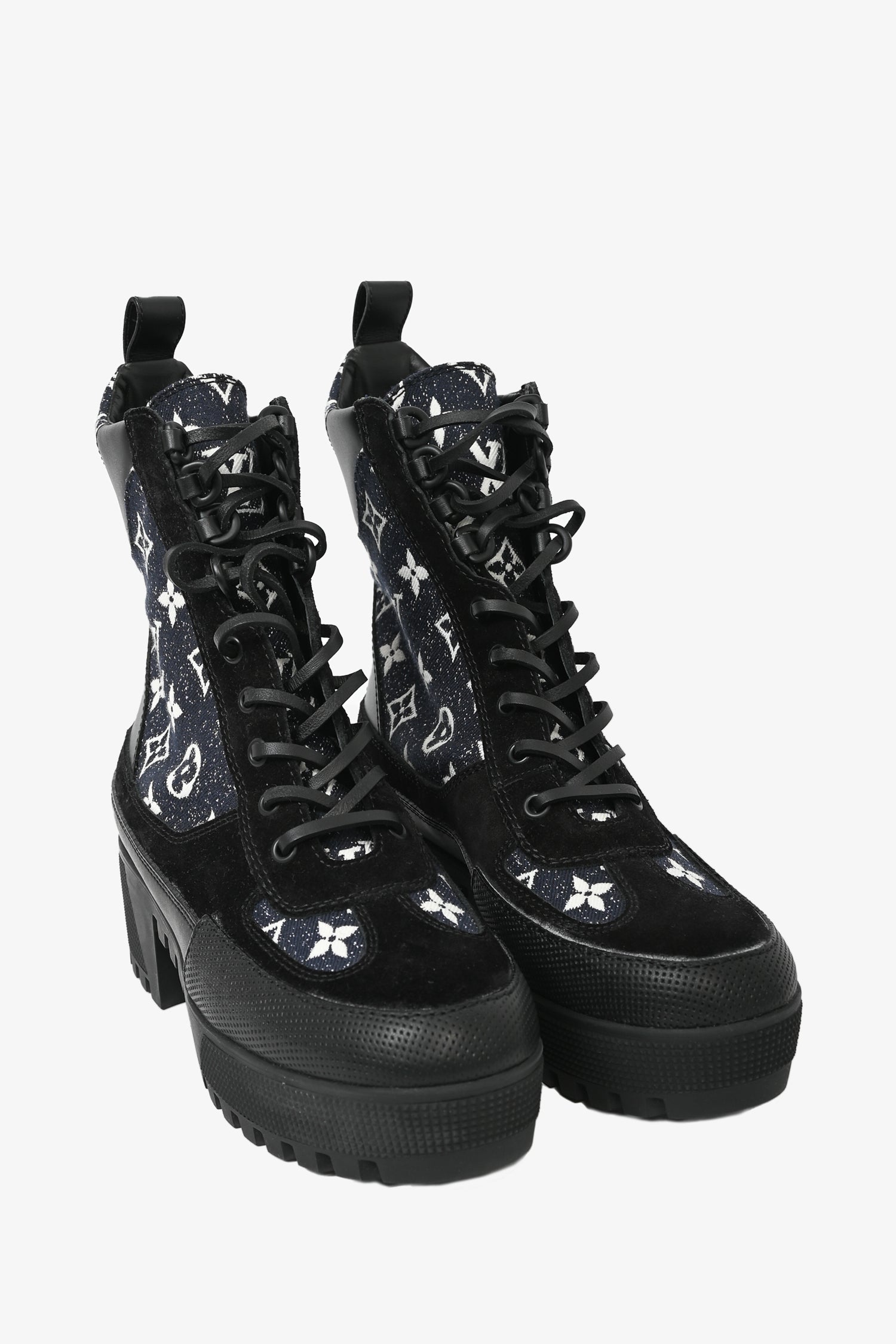 Louis Vuitton Black/Navy Leather Denim Star Trail Line Ankle