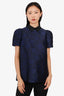 Louis Vuitton Black/Navy Silk Jacquard Printed Top Size 42