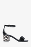 Louis Vuitton Black Patent Leather Silver Block Heels Size 39