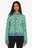 Louis Vuitton Blue/Green Wool Logo Print Button Up Sweater Size XS