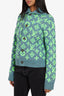 Louis Vuitton Blue/Green Wool Logo Print Button Up Sweater Size XS