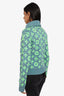 Louis Vuitton Blue/Green Wool Logo Print Button Up Sweater Size XS