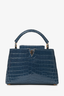 Louis Vuitton Blue Nile Crocodile Leather Capucines MM with Strap