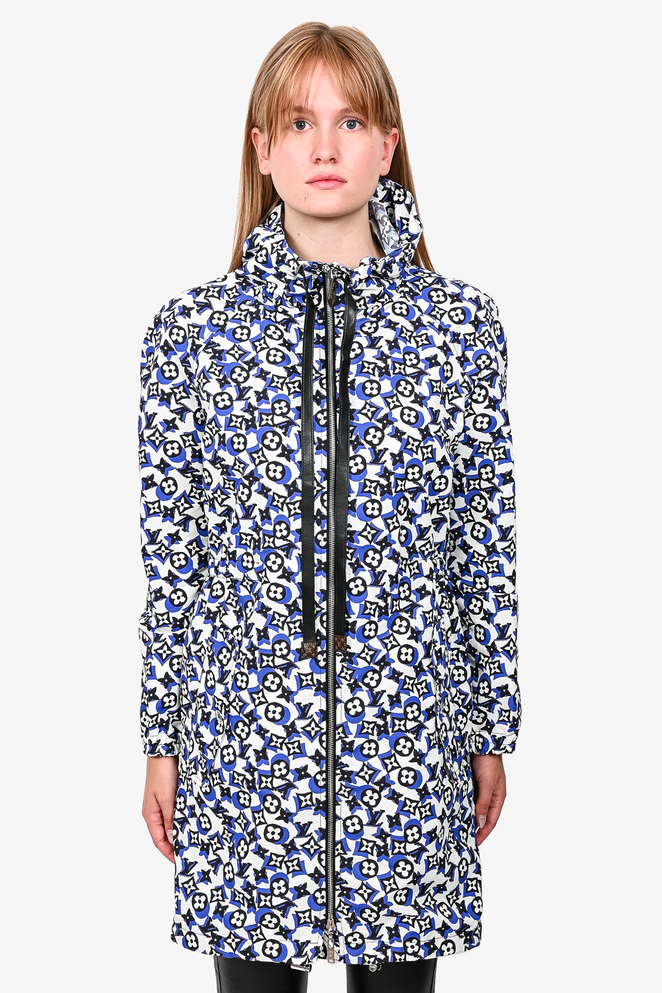Louis Vuitton Blue White Monogram Zip up Rain Coat With tags Size