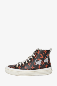Louis Vuitton Back and Brown Leather and Monogram Canvas High-Top Sneakers