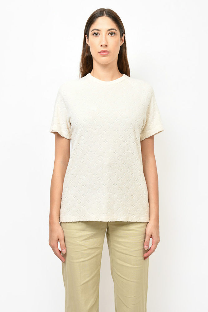 Louis Vuitton Cream Silk/Cotton Monogram Towelling S/S T-shirt sz M Mens