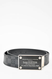 Louis Vuitton Graphite Damier 'Inventeur' Plaque Belt Size 90