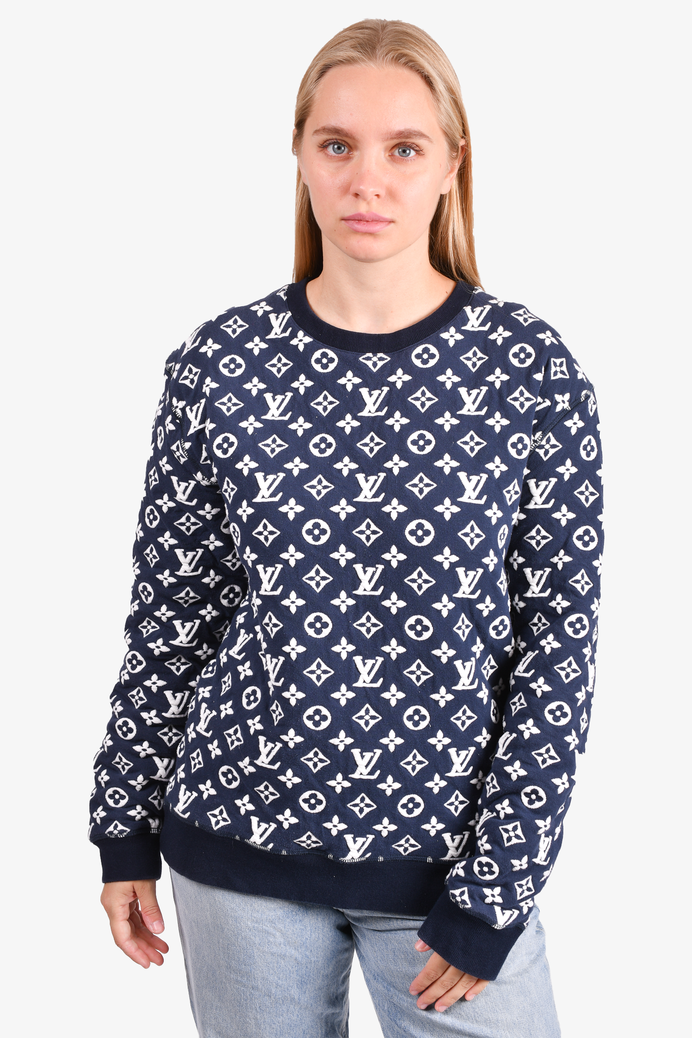 Louis vuitton blue and white sweater hot sale
