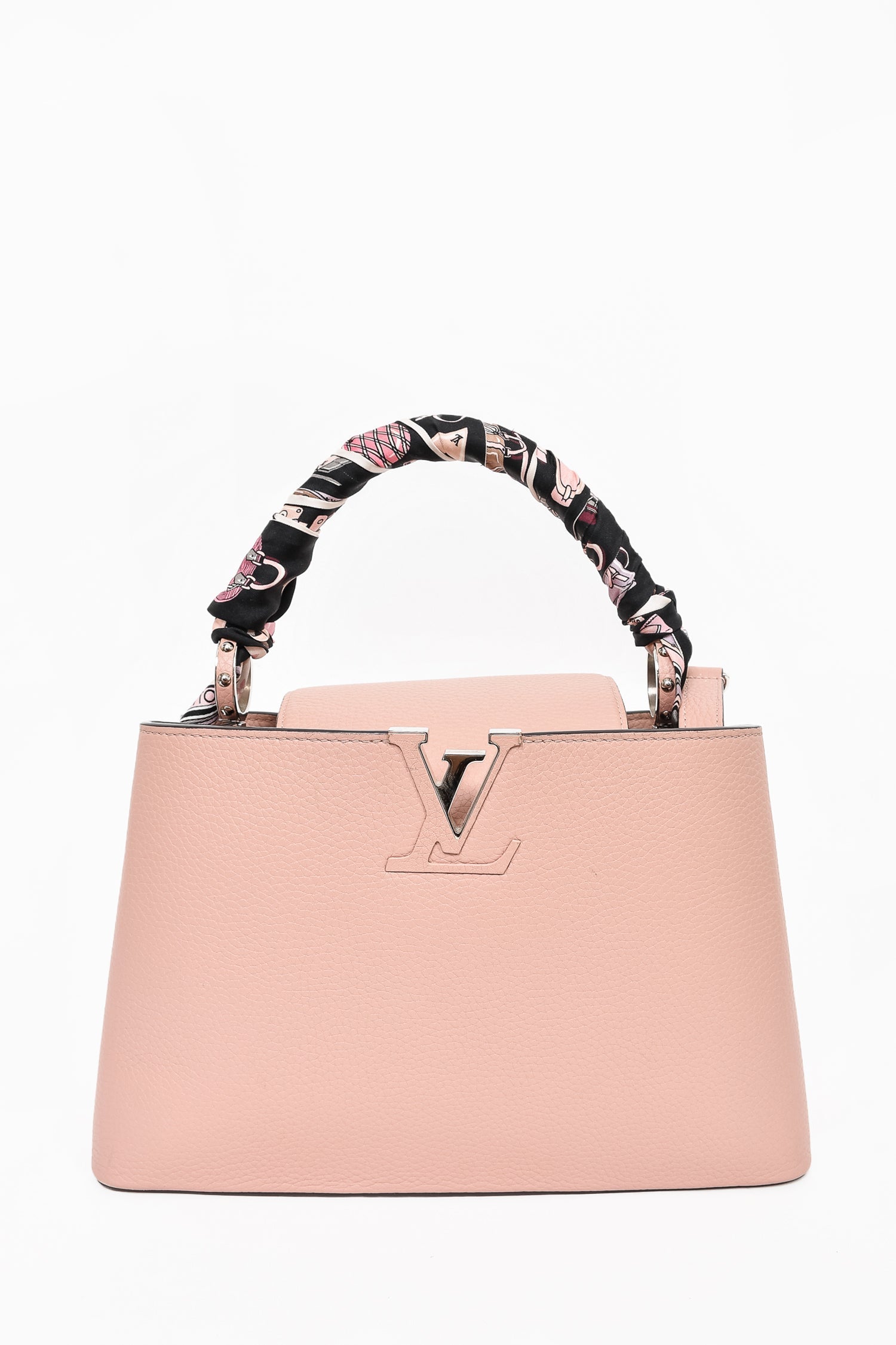 Louis Vuitton Pink Leather 'Capucines MM' w/ Black/Pink Twilly and Str –  Mine & Yours