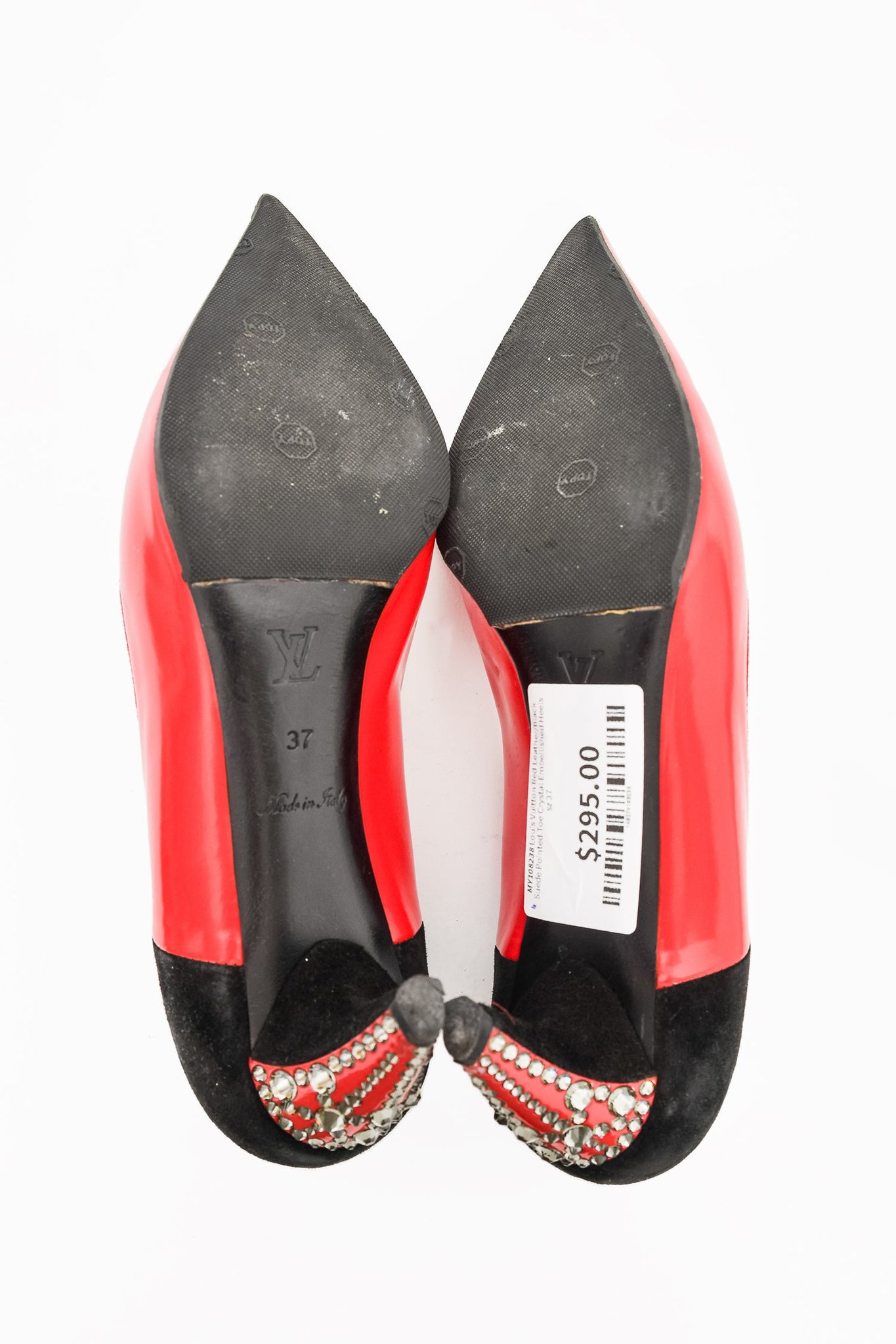 Louis Vuitton Red Leather/Black Suede Pointed Toe Crystal Embellished Heels Size 37