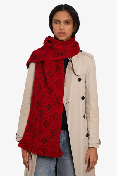 Louis Vuitton Red Monogram Logomania Wool Scarf – Mine Yours