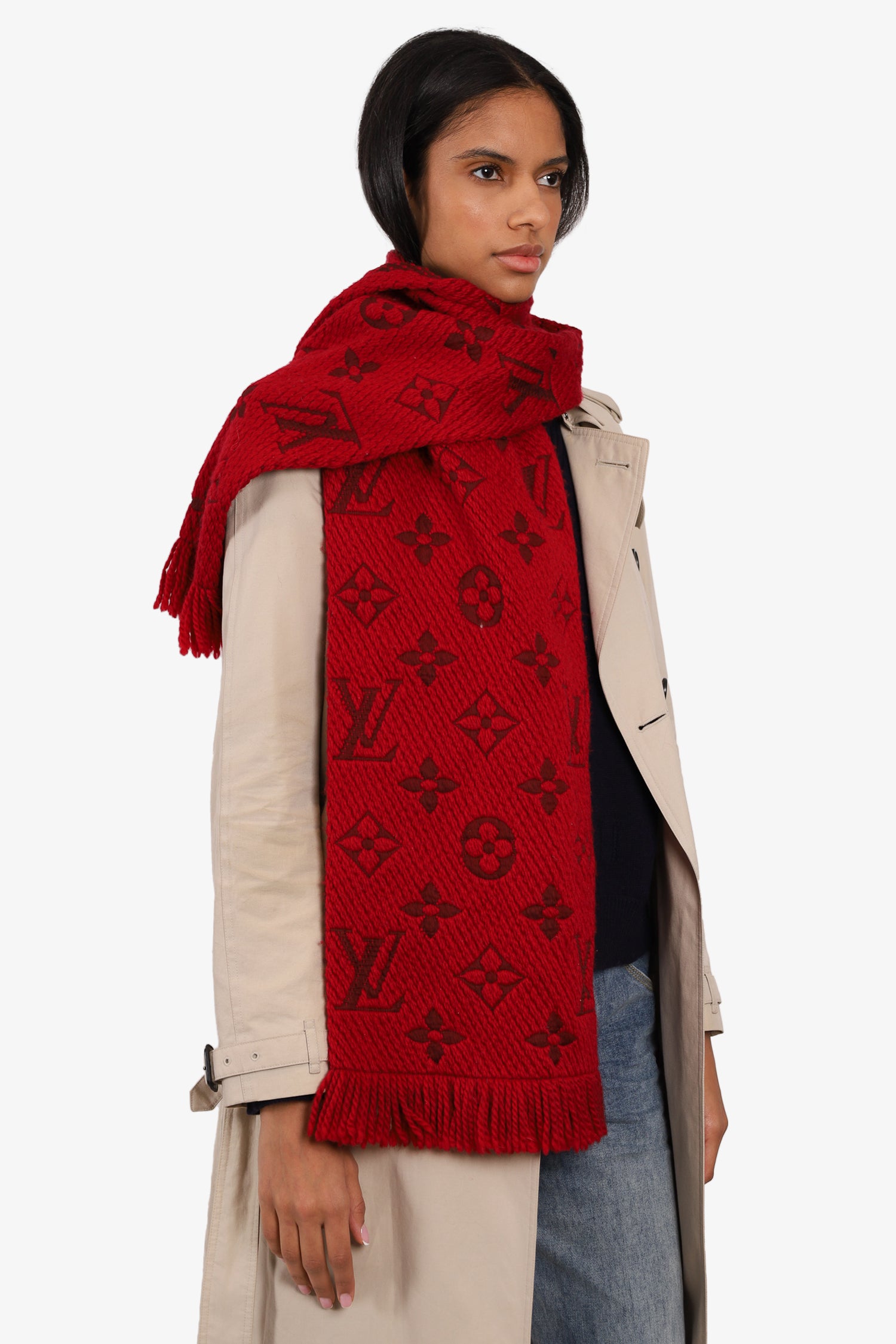 Louis Vuitton Red Monogram Logomania Wool Scarf – Mine & Yours