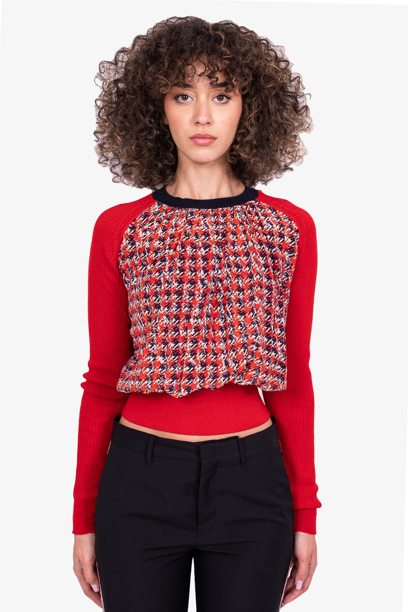 Louis Vuitton Vintage Red/Blue Wool/Silk Herringbone Printed Sweater Size S