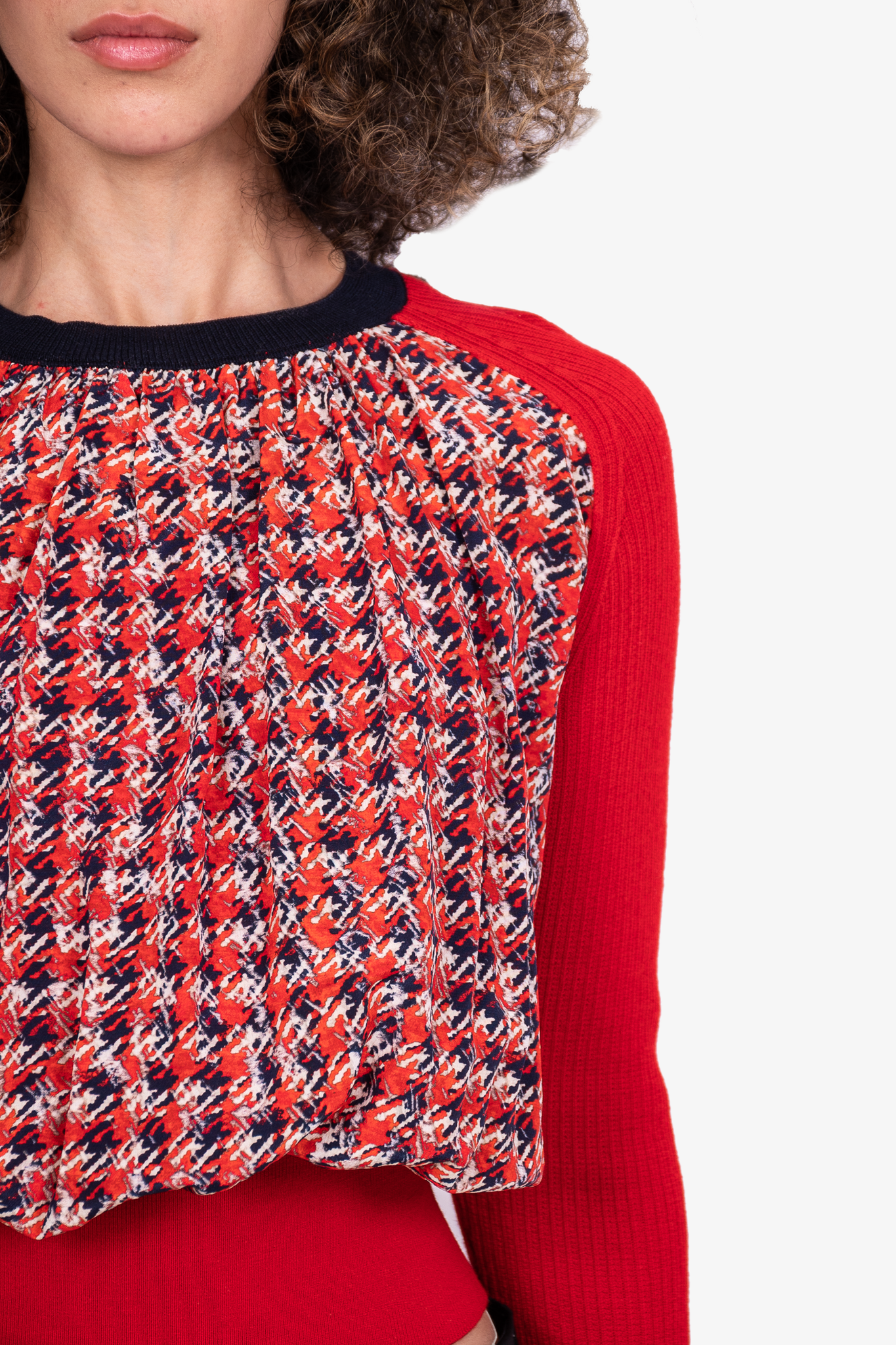 Louis Vuitton Vintage Red/Blue Wool/Silk Herringbone Printed Sweater Size S