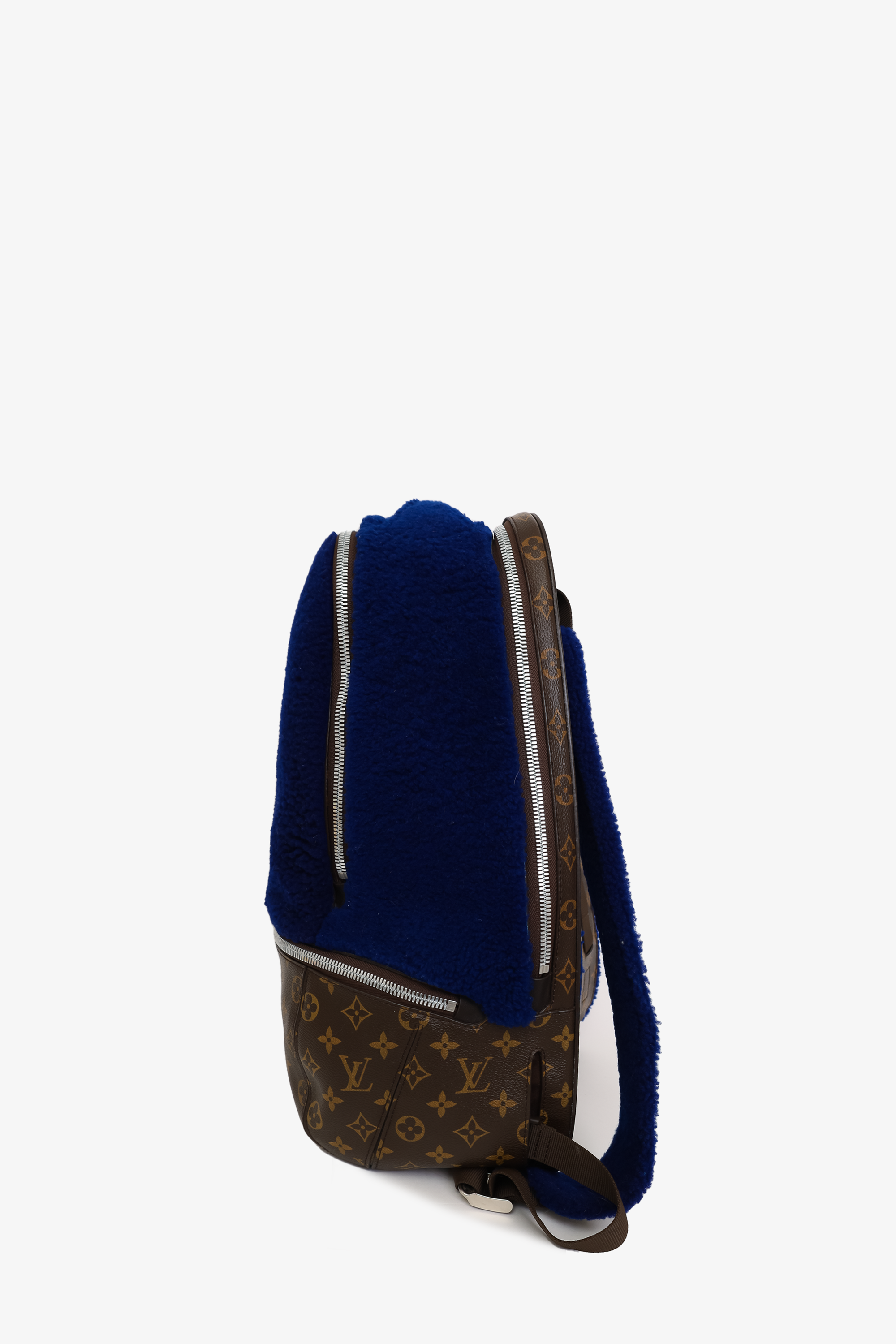 louis vuitton backpack marc newson Louis Vuitton x Marc Newson 2015 Brown/Blue Monogram Shearling Backpac – Mine & Yours