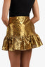LoveShackFancy Gold Black Flower Print Lurex Mini Raffle Skirt Size 0
