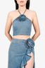 Lovers + Friends Blue Denim Rosette Halter Neck Crop Top + High Slit Rosette Maxi Skirt Size XS