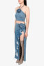 Lovers + Friends Blue Denim Rosette Halter Neck Crop Top + High Slit Rosette Maxi Skirt Size XS