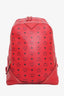 MCM Red Leather Logo Large Backpack