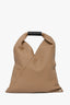 MM6 Maison Margiela Brown Grained Leather Mini Triangle Tote Bag