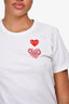Play Comme des Garcons White/Red Crystal Embellished Heart T-Shirt Size M