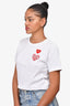 Play Comme des Garcons White/Red Crystal Embellished Heart T-Shirt Size M