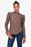 Veronica Beard Brown Cotton Plaid Puff-Sleeve Top Size 4